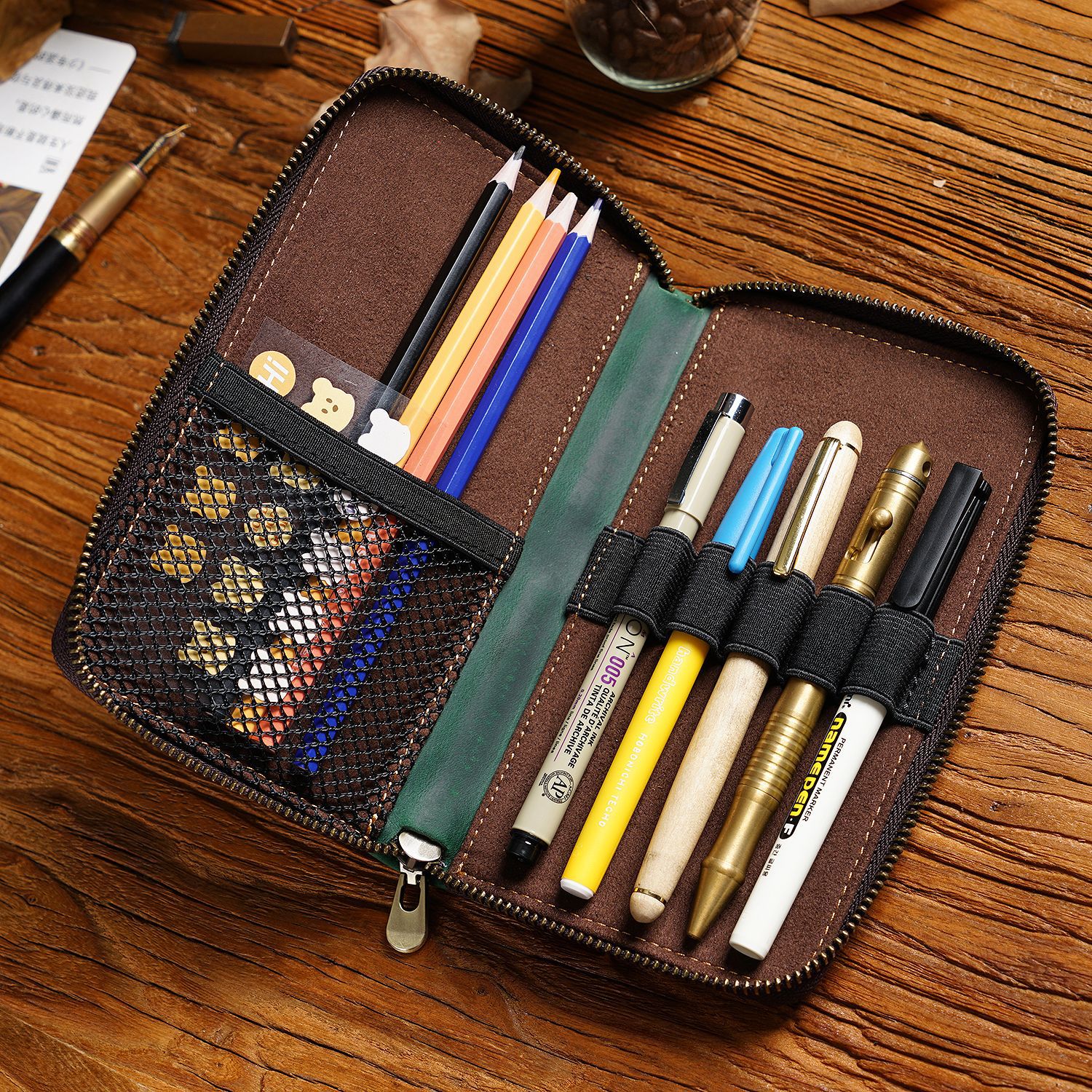 Pen Pouch Roll - AIGUONIU Full Grain Leather Pencil Case,