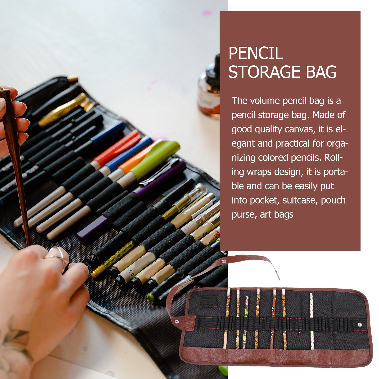 2Pcs Canvas Pencil Wrap Portab – Pen Pouch Roll Bewertung und Preis